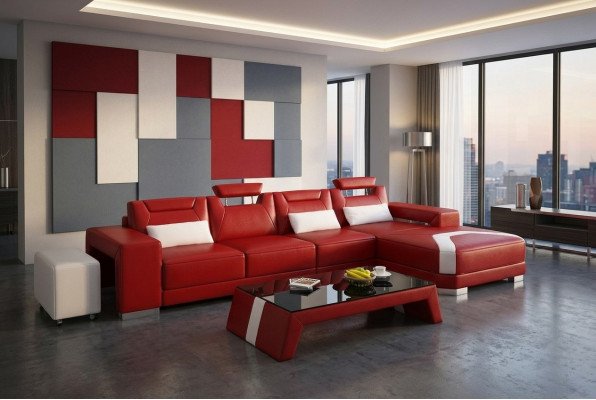Set meubels woonkamer compleet 3-delig. Hoekbank Sofa Poef Tafel