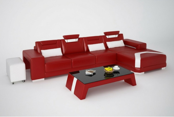 Set meubels woonkamer compleet 3-delig. Hoekbank Sofa Poef Tafel