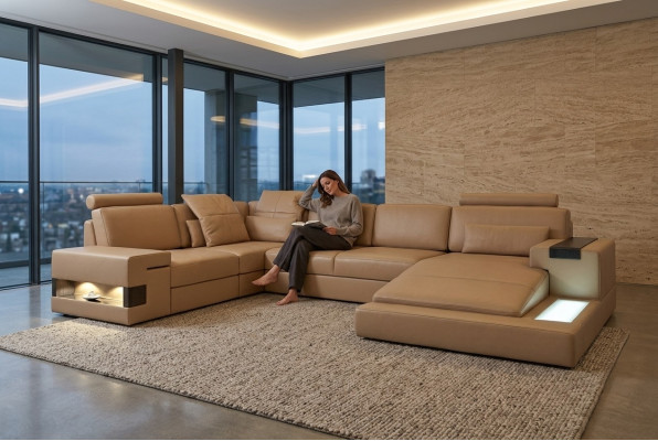 U-vormig bankstel bank bekleding inrichting woonlandschap hoekbank design leer