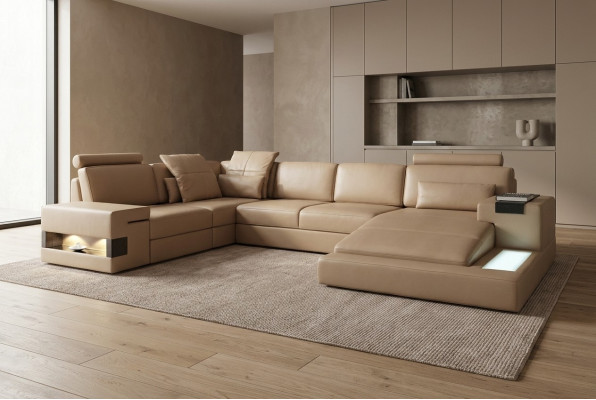 U-vormig bankstel bank bekleding inrichting woonlandschap hoekbank design leer