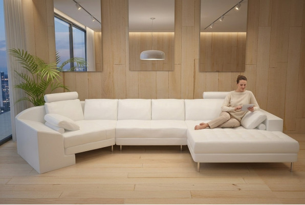 Designer woonkamer hoekbank bank gestoffeerde zithoek compleet met leren bankstellen