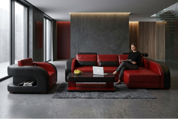 Moderne hoekbank in L-vorm bekleding Zitting Hoekbank + Fauteuil Bankstellen