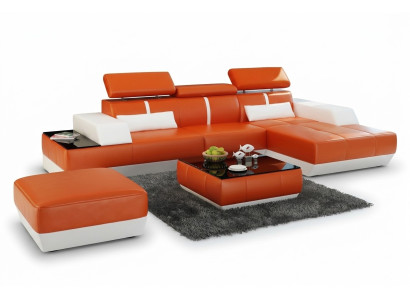 Moderne hoekbank L-vorm gestoffeerd zitgedeelte hoekbank + hocker