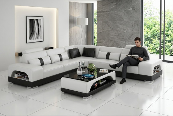 Bank hoekbank lederen woonlandschap set design decoratie modern bankstel L-vorm