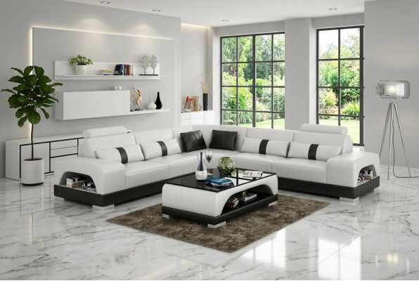Bank hoekbank lederen woonlandschap set design decoratie modern bankstel L-vorm