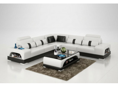 Bank hoekbank lederen woonlandschap set design decoratie modern bankstel L-vorm