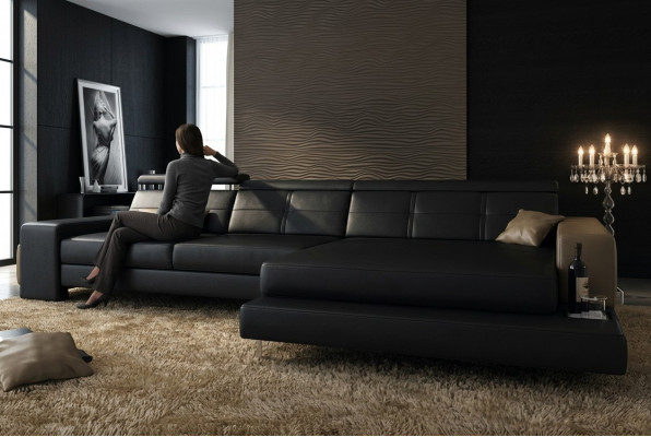 Garnituur Designer Bank Bank Hoekbank met voetenbank Woonlandschap Bekleding