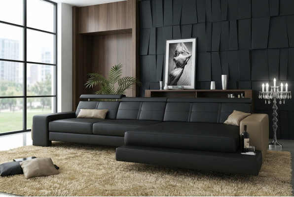 Garnituur Designer Bank Bank Hoekbank met voetenbank Woonlandschap Bekleding
