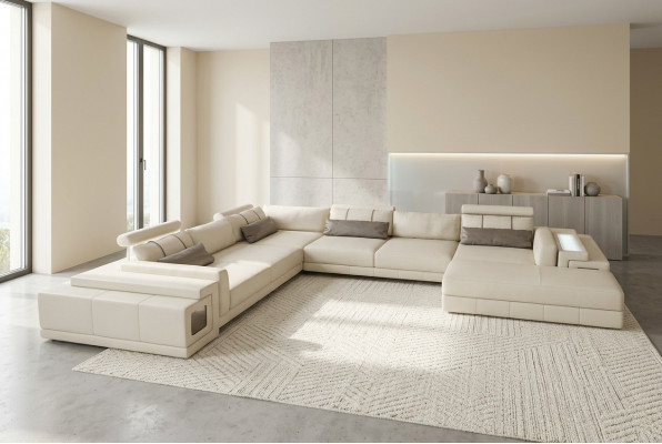 Leren bank U-vorm bank woonlandschap hoekbank set design modern bank nieuw