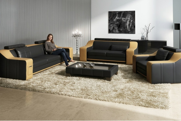 Leren bank Bank Bankstel Sets Ontwerpen Moderne Bank 3+1+1 Zits