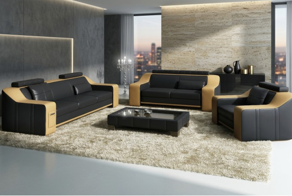 Leren bank Bank Bankstel Sets Ontwerpen Moderne Bank 3+1+1 Zits