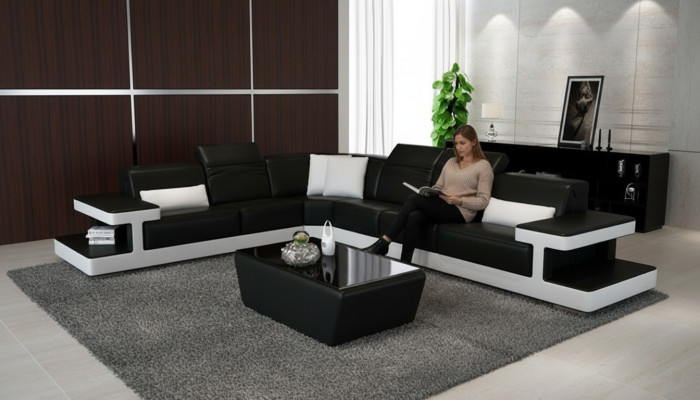 Leren hoekbank L-vorm Bankwoonlandschap Decor Hoekbankstel Design Modern  Leren hoekbank L-vorm Bankwoonlandschap Decor Hoekbankstel Design Modern
