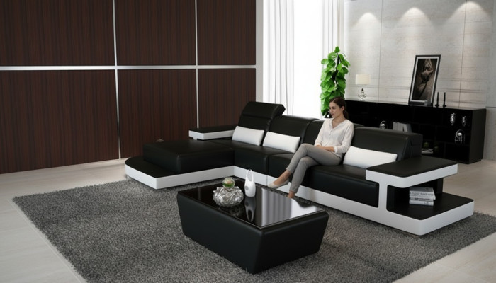 Leren moderne bank woonlandschap decor lederen bankstel bank L-vorm