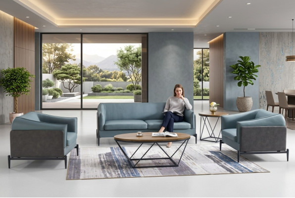 Luxe 3+1+1 bankstel in moderne designstijl met stoffen bekleding.