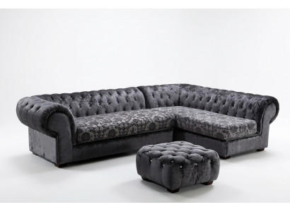 Klassieke Chesterfield stoffen L-vormige bank woonlandschap hoekbank set.
