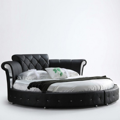Luxueus Chesterfield bed ontwerp Ronde bekleding Klassiek rond bed Leer Fluweel