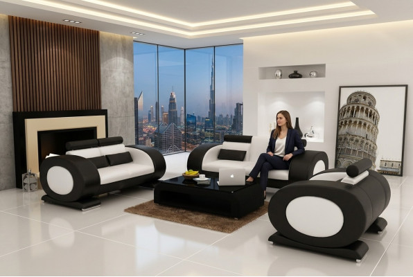 Bankstel leren bank bank bankstel set bank kussen bank 3-delig fauteuil zitsbank