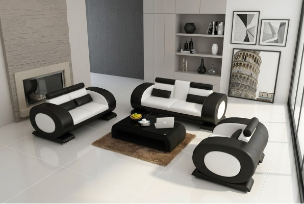 Bankstel leren bank bank bankstel set bank kussen bank 3-delig fauteuil zitsbank