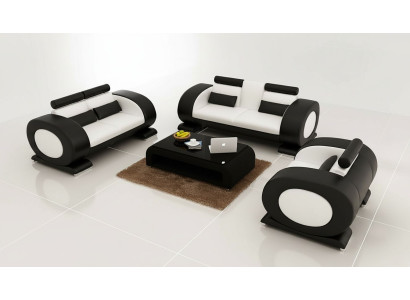 Bankstel leren bank bank bankstel set bank kussen bank 3-delig fauteuil zitsbank