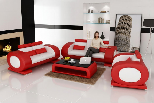 Sofa set met designbankstellen, banken, gestoffeerde 3-zitsbanken van leer, bankstellen