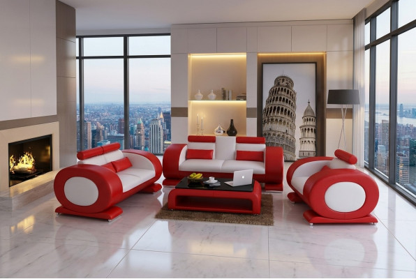 Sofa set met designbankstellen, banken, gestoffeerde 3-zitsbanken van leer, bankstellen