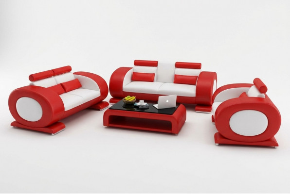 Sofa set met designbankstellen, banken, gestoffeerde 3-zitsbanken van leer, bankstellen