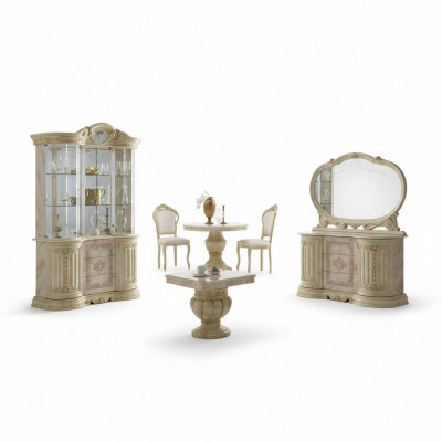 Luxe woon-eetkamer set 2-delig dressoir Klassieke vitrinekast Tafel