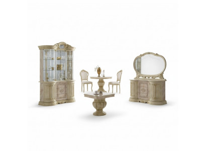 Luxe woon-eetkamer set 2-delig dressoir Klassieke vitrinekast Tafel