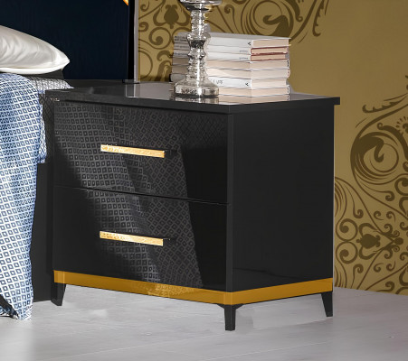 Klassieke slaapkamer set Bed 2x Nachtkastje Commode 3-delige set Bedden Zwart