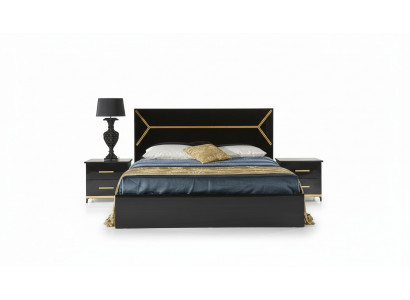 Klassieke slaapkamer set Bed 2x Nachtkastje Commode 3-delige set Bedden Zwart