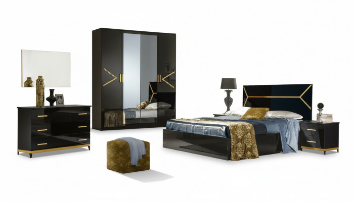 Klassieke slaapkamer set in luxueuze moderne stijl, bed met 6-delige houten commode.