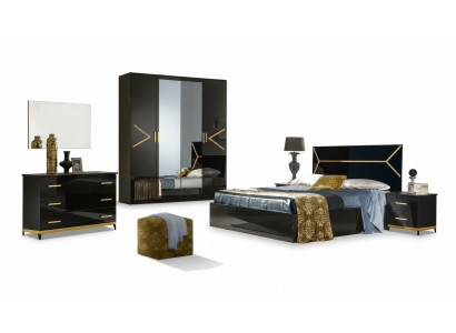 Klassieke slaapkamer set in luxueuze moderne stijl, bed met 6-delige houten commode.
