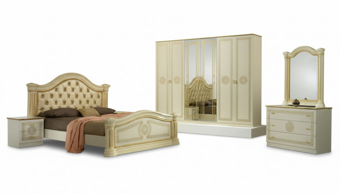 Slaapkamer Chesterfield lederen bed 6-delige design meubel set nachtkastje ladekast