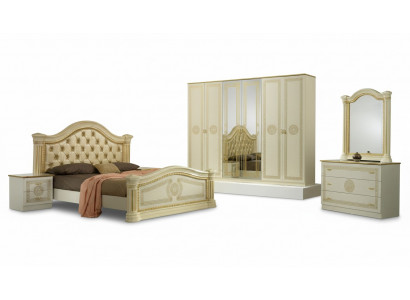 Slaapkamer Chesterfield lederen bed 6-delige design meubel set nachtkastje ladekast