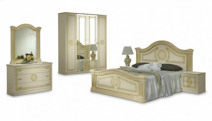 Luxe slaapkamer Klassiek houten bed Nachtkastje 6-delige designmeubels