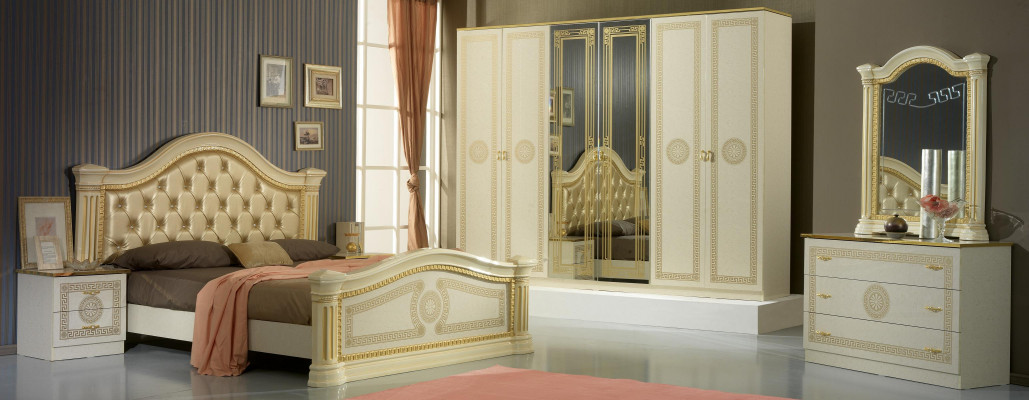 Spiegel ladekast kast laden slaapkamer set hout klassieke stijl 2-delig.