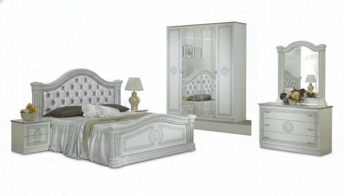 Compleet slaapkamer set ontwerp Moderne Luxe Bed 2x Nachtkastje 6-delig Kast