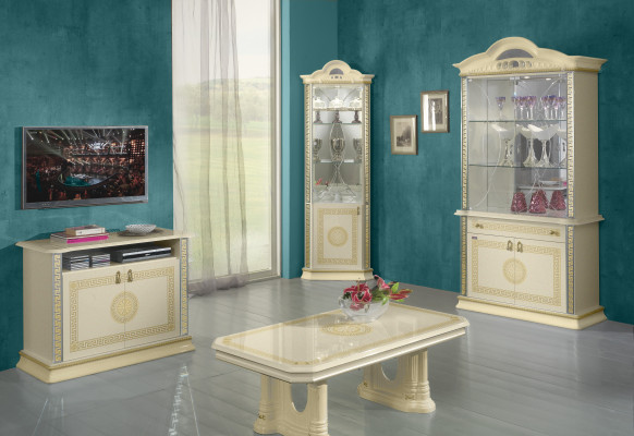 Klassieke woonkamer wandkast dressoir 2x vitrine dressoir laag dressoir