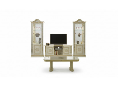 Klassieke woonkamer wandkast dressoir 2x vitrine dressoir laag dressoir