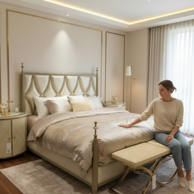 Klassiek bed barok rococo hotelbedden gestoffeerd bed tweepersoonsbed leer