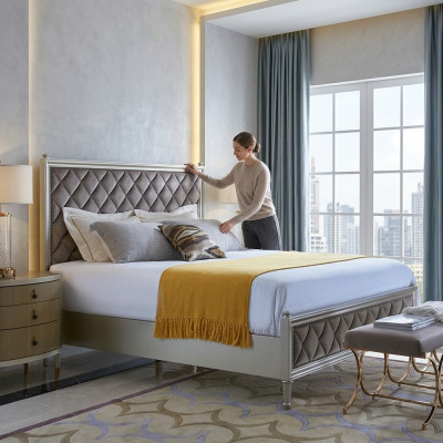 Klassiek ontwerp bed slaapkamer textiel lederen bekleding Italiaanse meubels