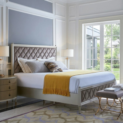 Klassiek ontwerp bed slaapkamer textiel lederen bekleding Italiaanse meubels