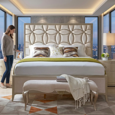 Ontwerper gestoffeerd tweepersoonsbed bedden bed slaapkamer tweepersoonsbed textiel leer