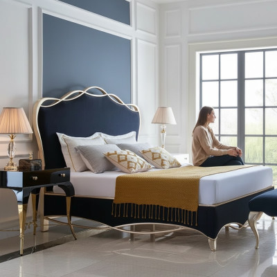 Design Textiel Bed Huwelijks Modern Hotel Frame Luxe Slaapkamer Tweepersoons