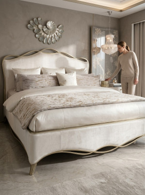 Klassiek houten bed huwelijk tweepersoonsbed bedden design gestoffeerde slaapkamer