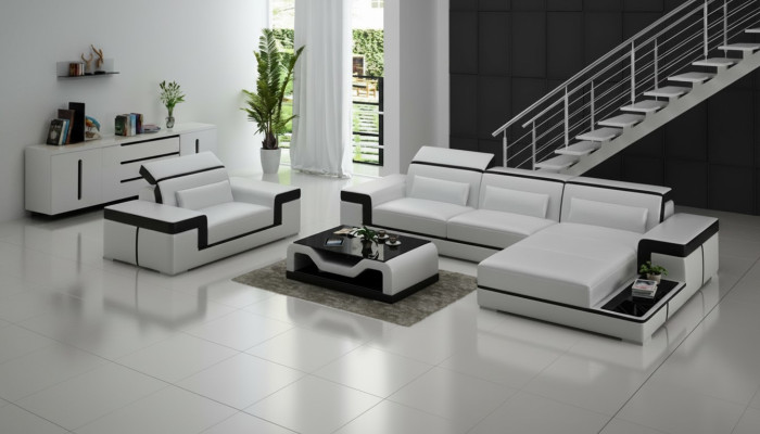 Woonlandschap hoekbank L-vorm fauteuil set garnituur moderne lederen bank
