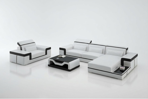 Woonlandschap hoekbank L-vorm fauteuil set garnituur moderne lederen bank
