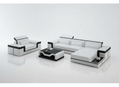 Woonlandschap hoekbank L-vorm fauteuil set garnituur moderne lederen bank