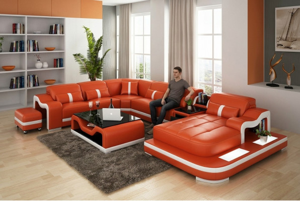 U-vormige bank bank bekleding set woonlandschap hoekbank leer