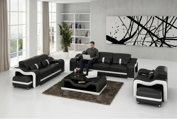 Sofaset 3-zits set Designbanken Bekledingsbanken Ontspan Leder